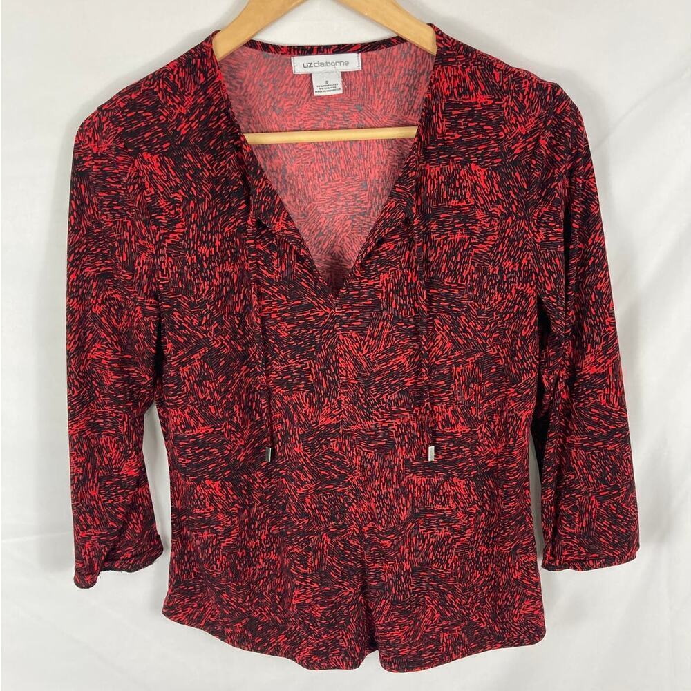 Liz Claiborne V Neck Patterned Blouse Size Small